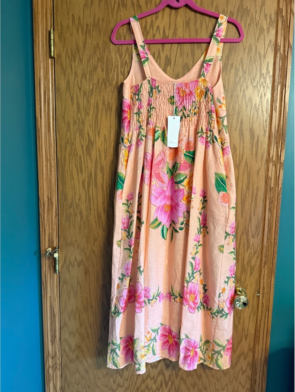 Bellambra Italian Linen Blend Floral Midi Dress Women’s Size M Pink Italy NWT - Picture 3 of 8